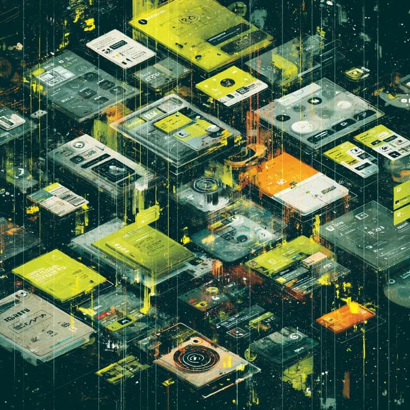 Exploded view of UI components and design system